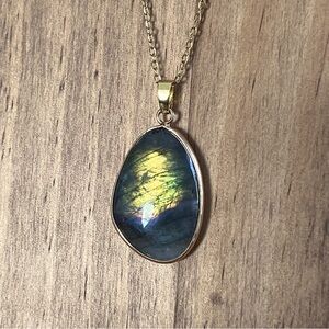 Soft Glow Labradorite Freeform Pendant necklace in gold toned stainless steel